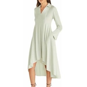 Rebecca Taylor‎ Shirt Dress Long Sleeve Mint Green Flared Pockets High Low Midi